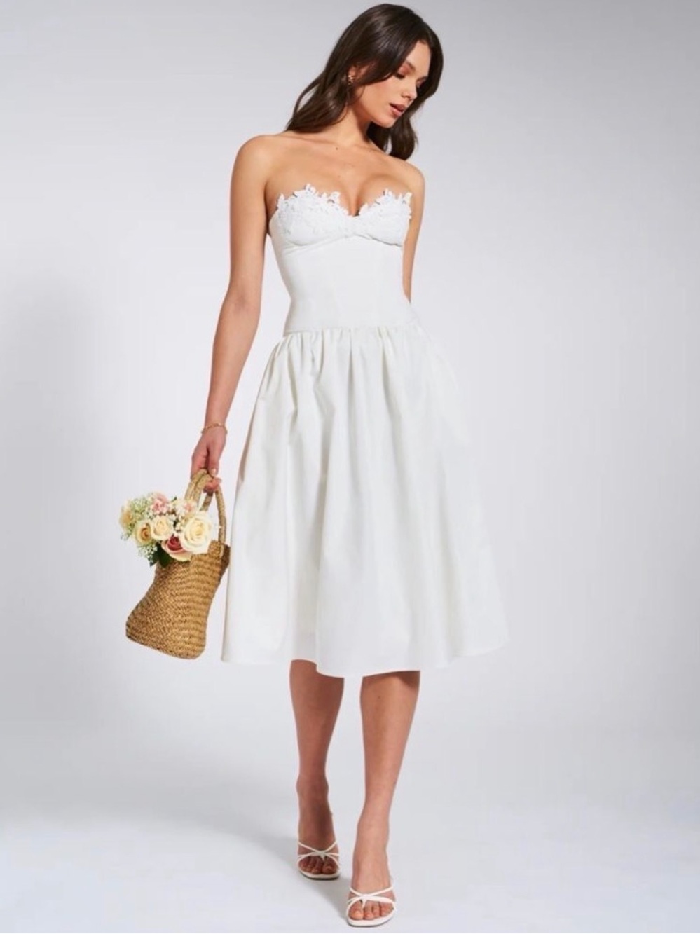 NWT Miss Circle Rowan White Lace Drop Waist Corset Sundress